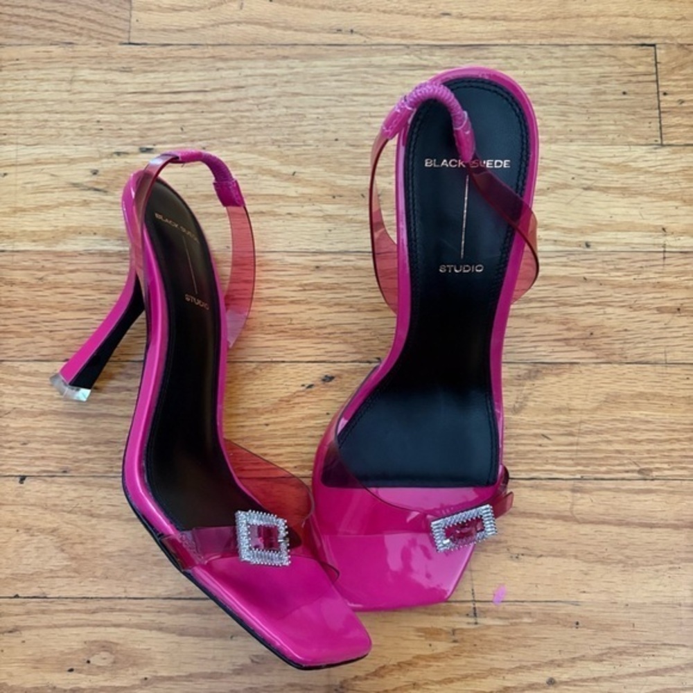 Black Suede Studio Pink Heels Size 8